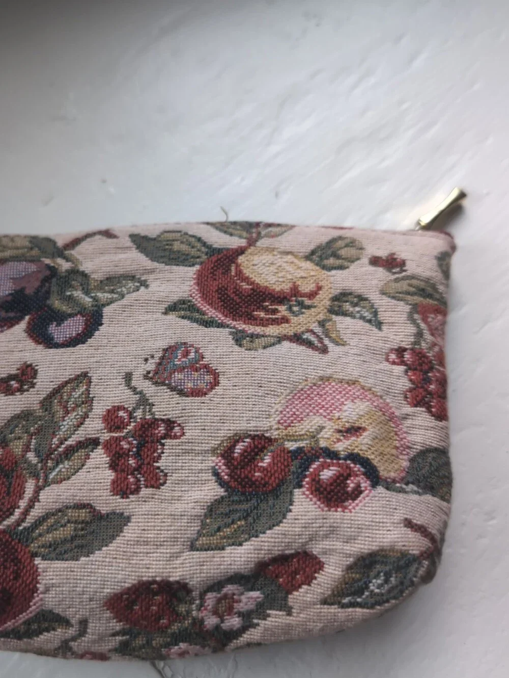 Royal Tapisserie tapestry floral, fruit and butterfly print cosmetics pouch